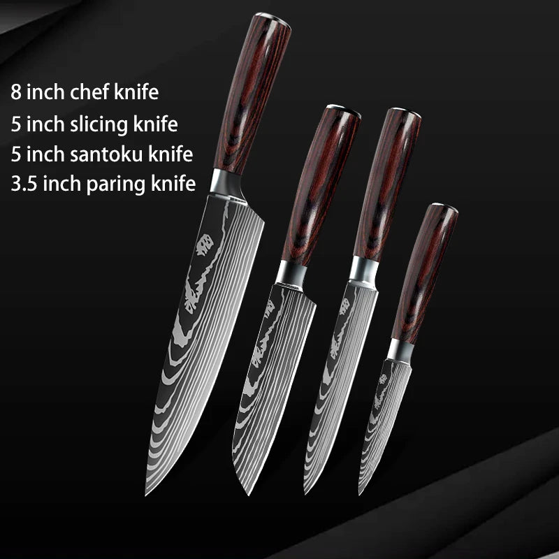 10pc High Carbon Stainless Steel Damascus Knife Set