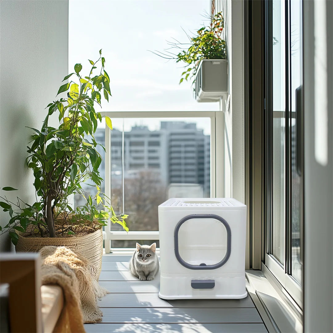 Cat Litter Box with Foldable Top Entry & Easy Clean Drawer