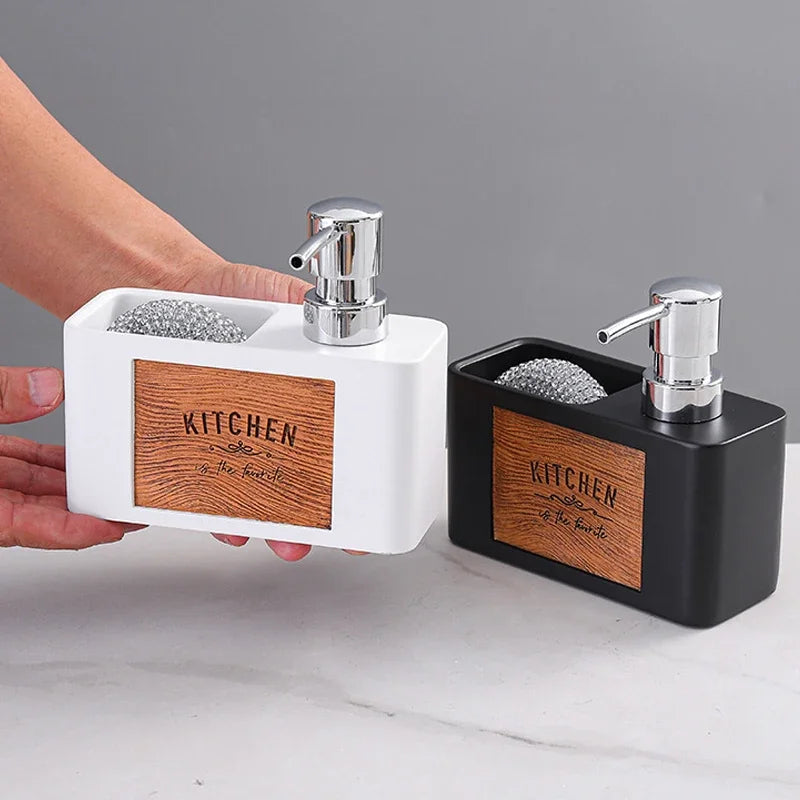 Wood grain soap dispenser/sponge storage