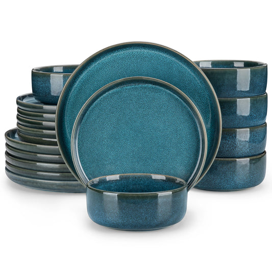 Blue Ceramic Plate Set w/ Dinner Plate/Dessert Plate/Bowl