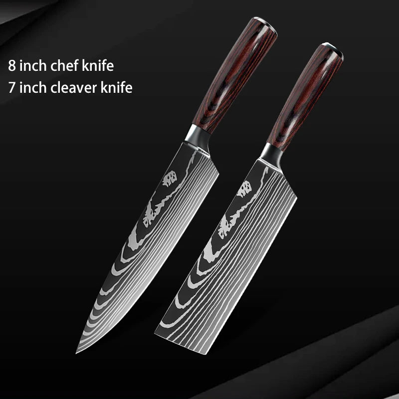 10pc High Carbon Stainless Steel Damascus Knife Set