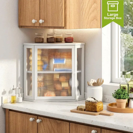 Bamboo Corner Bread Box for Kitchen Countertop