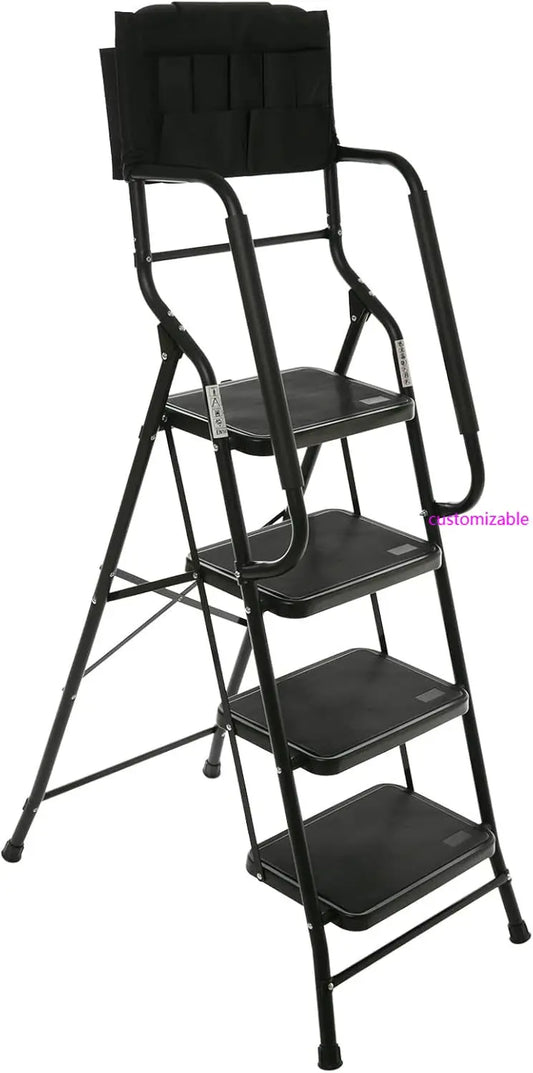 4 Step Folding Step Stool with Handrails, 500 lb Capacity