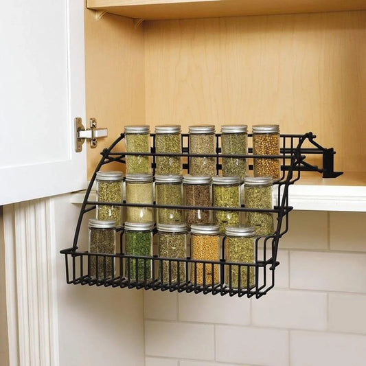 Retractable Spice Storage Organizer, Black, Max Load 11 lbs