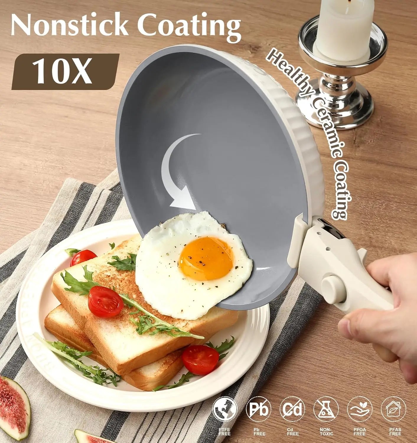 17pcs Nonstick Ceramic Cookware Set w/ Detachable Handles