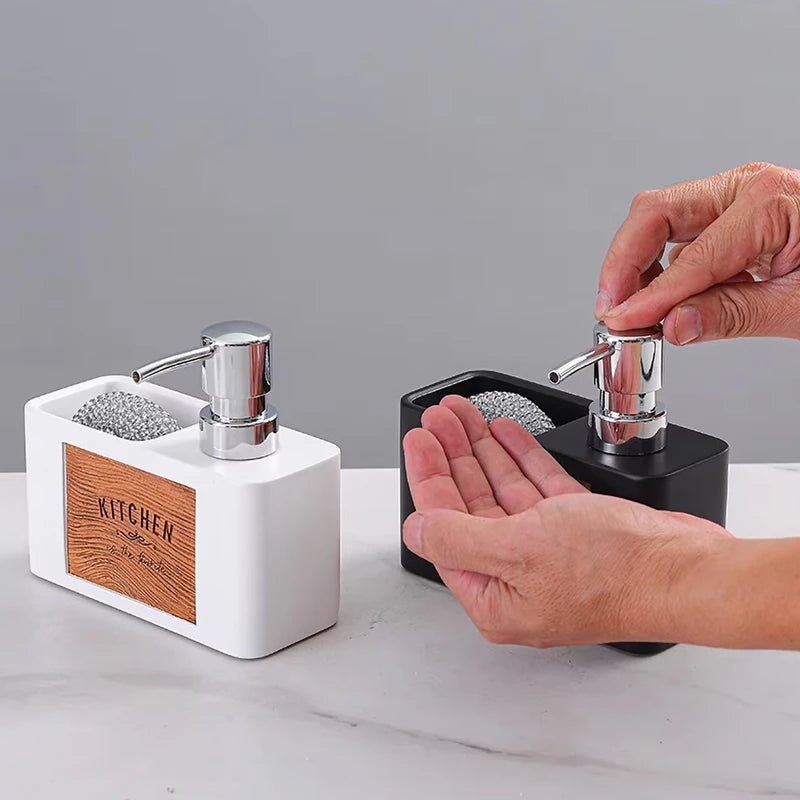 Wood grain soap dispenser/sponge storage