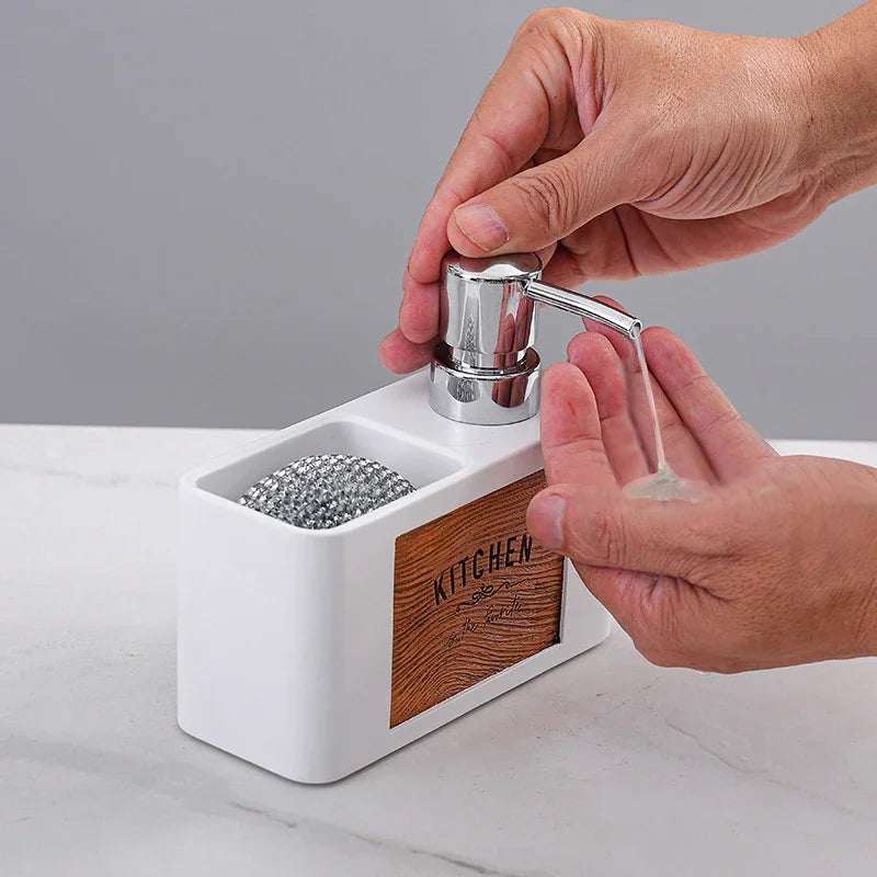Wood grain soap dispenser/sponge storage