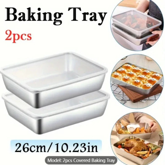 2-Piece Stainless Steel Non-Stick Baking Trays & Lids