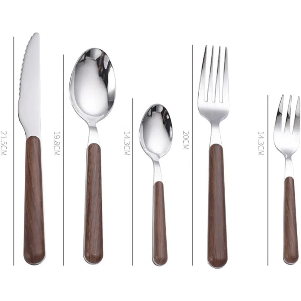 Durable Stainless Steel Flatware Set, 40 pc Wood Grain Handles