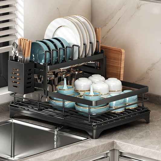 Double-layer dish drying rack