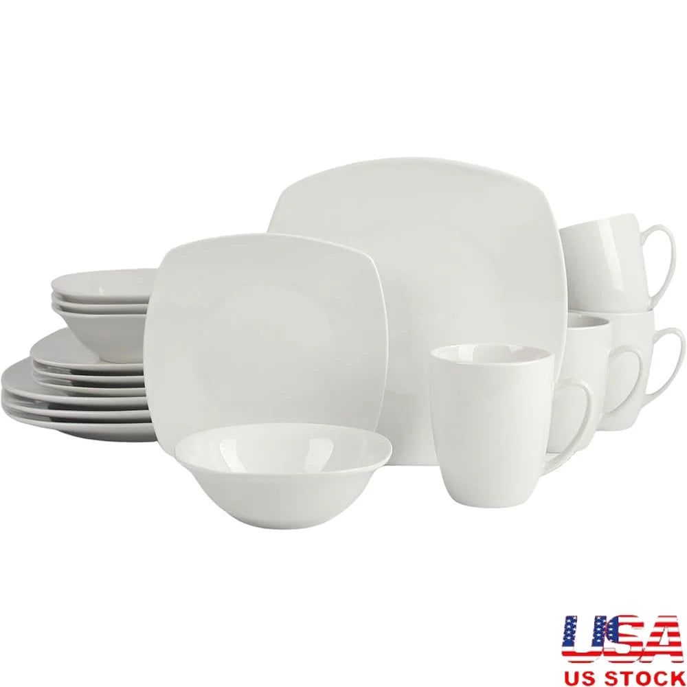 16 Piece Dinnerware Set Porcelain, White Glossy Finish
