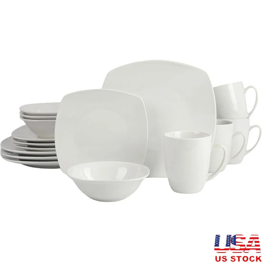 16 Piece Dinnerware Set Porcelain, White Glossy Finish