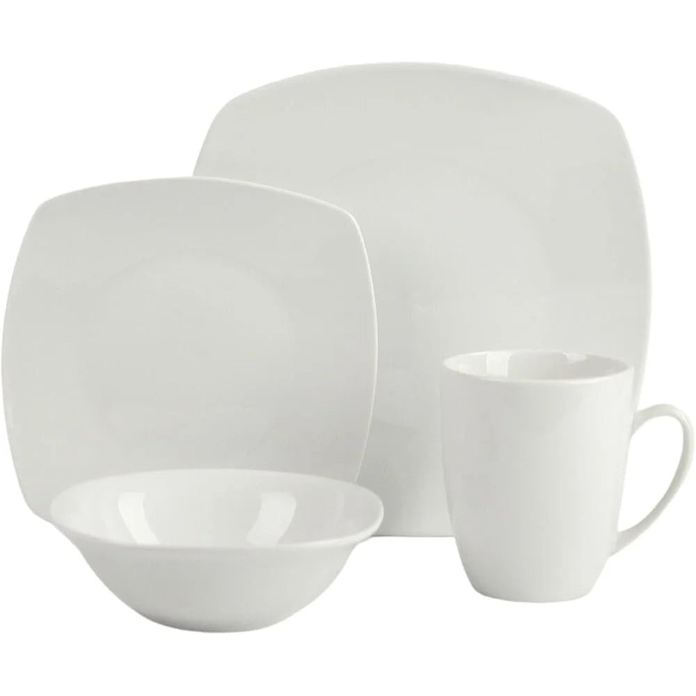 16 Piece Dinnerware Set Porcelain, White Glossy Finish