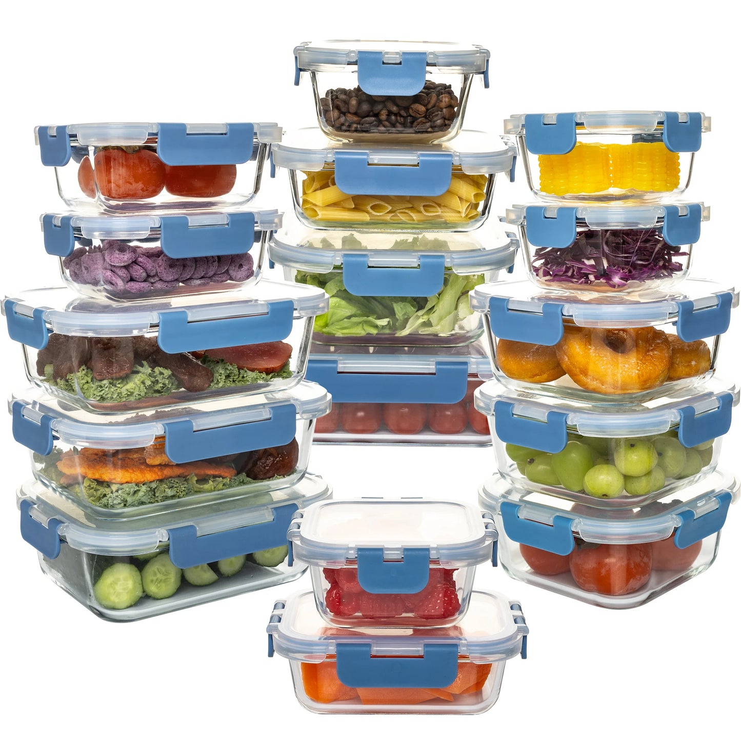 16-Pc Leakproof  Glass Food Storage Containers w/ lids,  Airtight BPA-Free, Microwave & Oven Safe