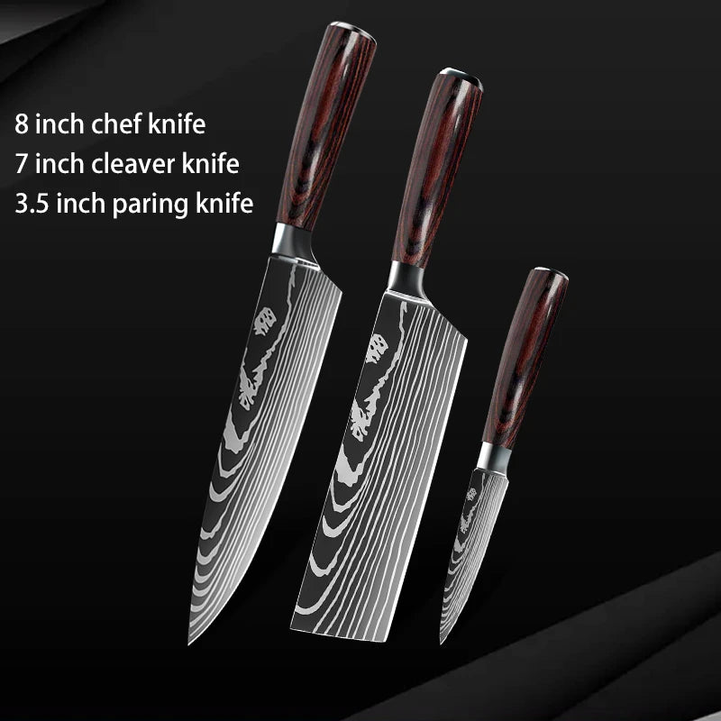 10pc High Carbon Stainless Steel Damascus Knife Set