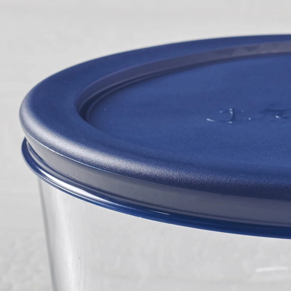 30 Pc Clear Glass Food Storage Container Set  w/ Navy Airtight Lids