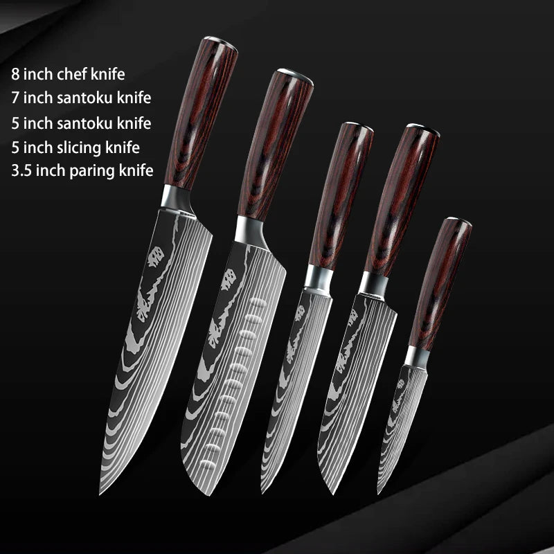 10pc High Carbon Stainless Steel Damascus Knife Set