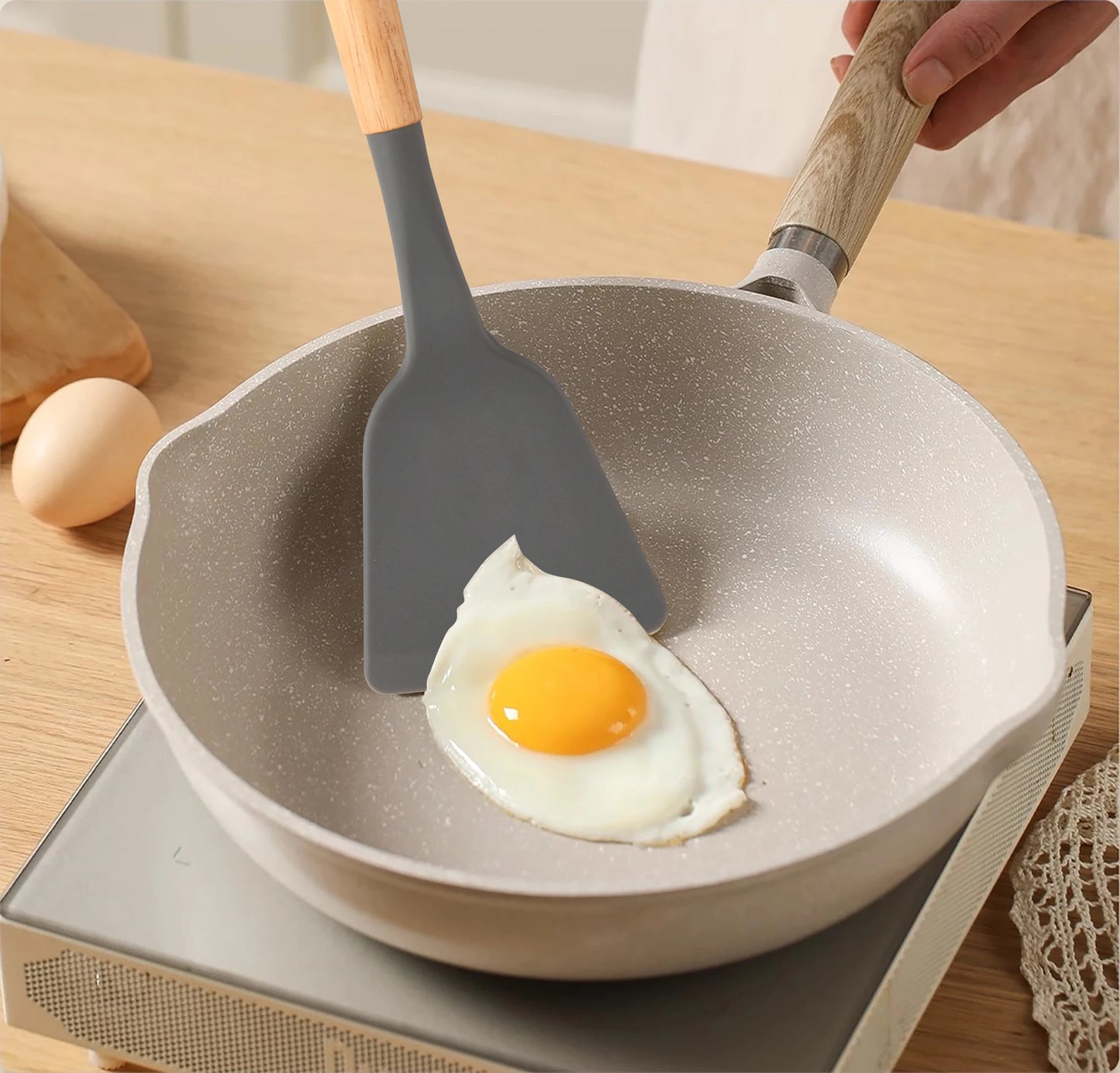 12 Pcs Non-Stick Silicon Heat Resistant Wooden Handle Utensil Set