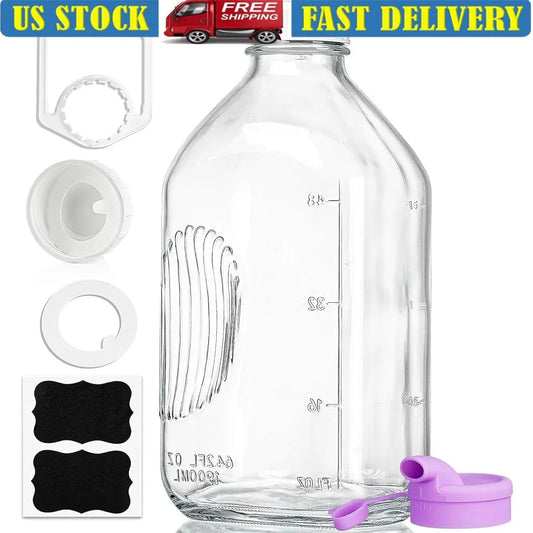64 Oz Heavy Duty Glass Bottle with Reusable Lid