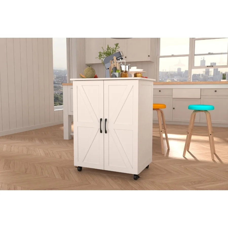 Kitchen Island on Wheels with Storage Cabinet