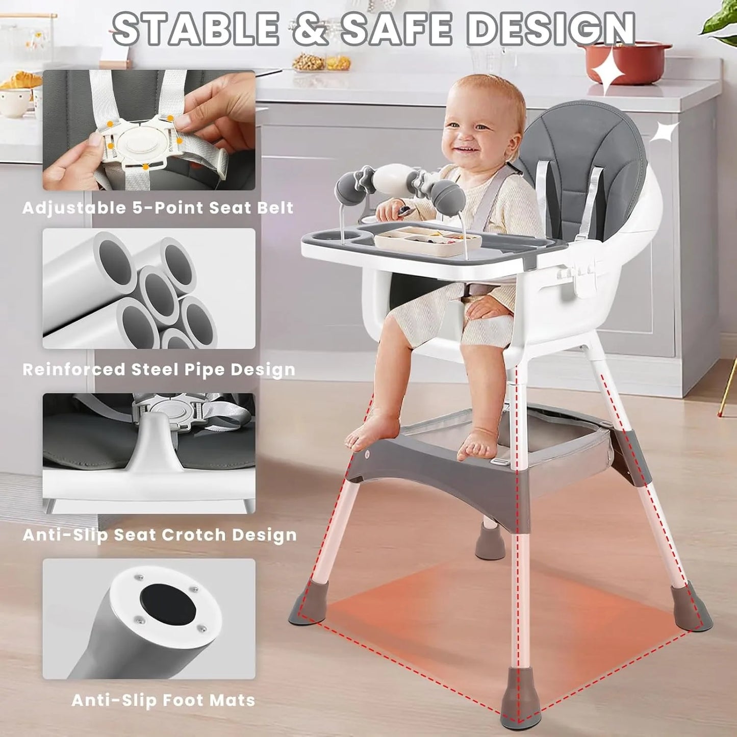 Convertible Foldable High Chair – (6 Months-3 Years)