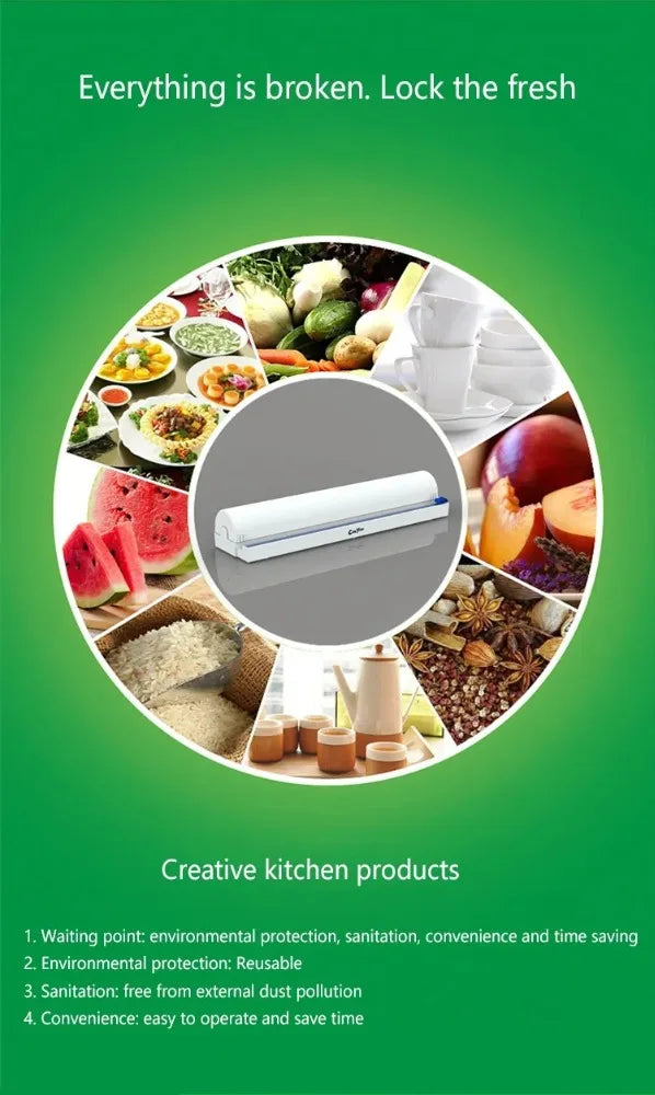 Plastic Dispenser w/Kitchen Cling Film Holder & Cutter
