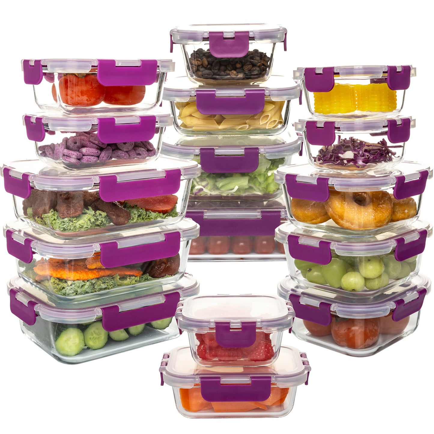 16-Pc Leakproof  Glass Food Storage Containers w/ lids,  Airtight BPA-Free, Microwave & Oven Safe