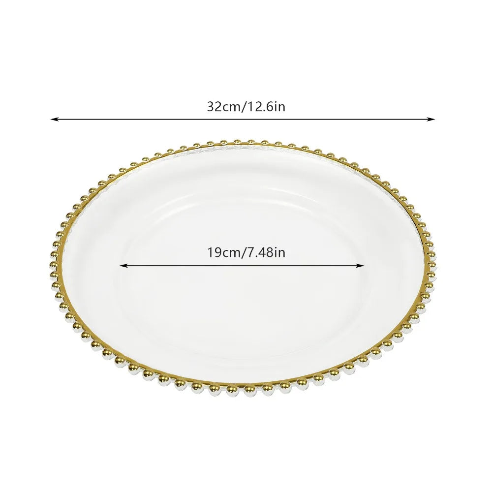 12.6 Inch Plastic Dinner Plates with Gold Beaded Rim, 25 pc. set