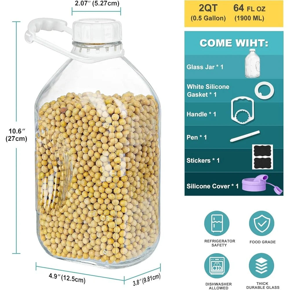 64 Oz Heavy Duty Glass Bottle with Reusable Lid