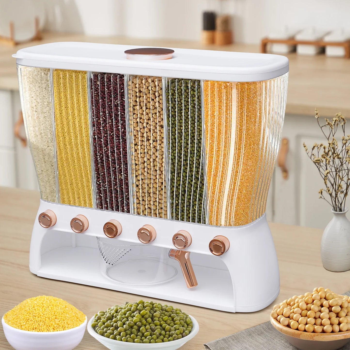Multi Container Dry Food Dispenser, Large Capacity w/Removable Lid