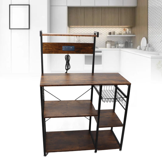 Kitchen Utility Storage Shelf with Power Supply for Microwave Oven, Coffee Bar