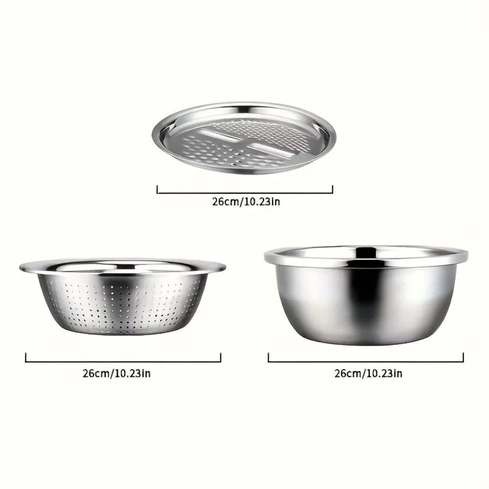 3PCS Set Stainless Steel Slicer, Washing Basin, Drain Basket