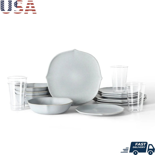 32 Piece Dinnerware Set, Stoneware Borosilicate