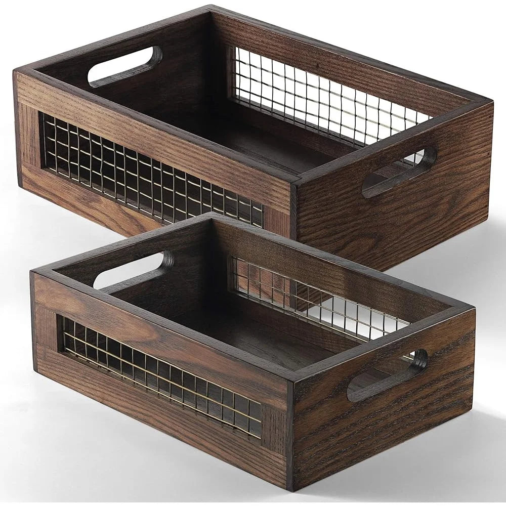 Wooden Countertop Baskets, Set of 2