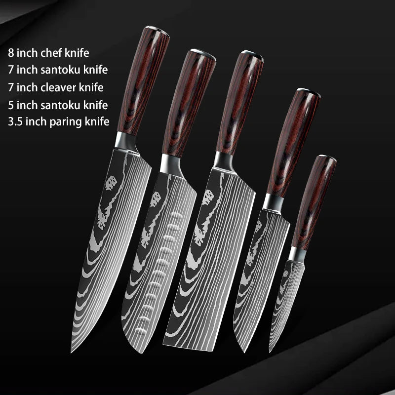 10pc High Carbon Stainless Steel Damascus Knife Set