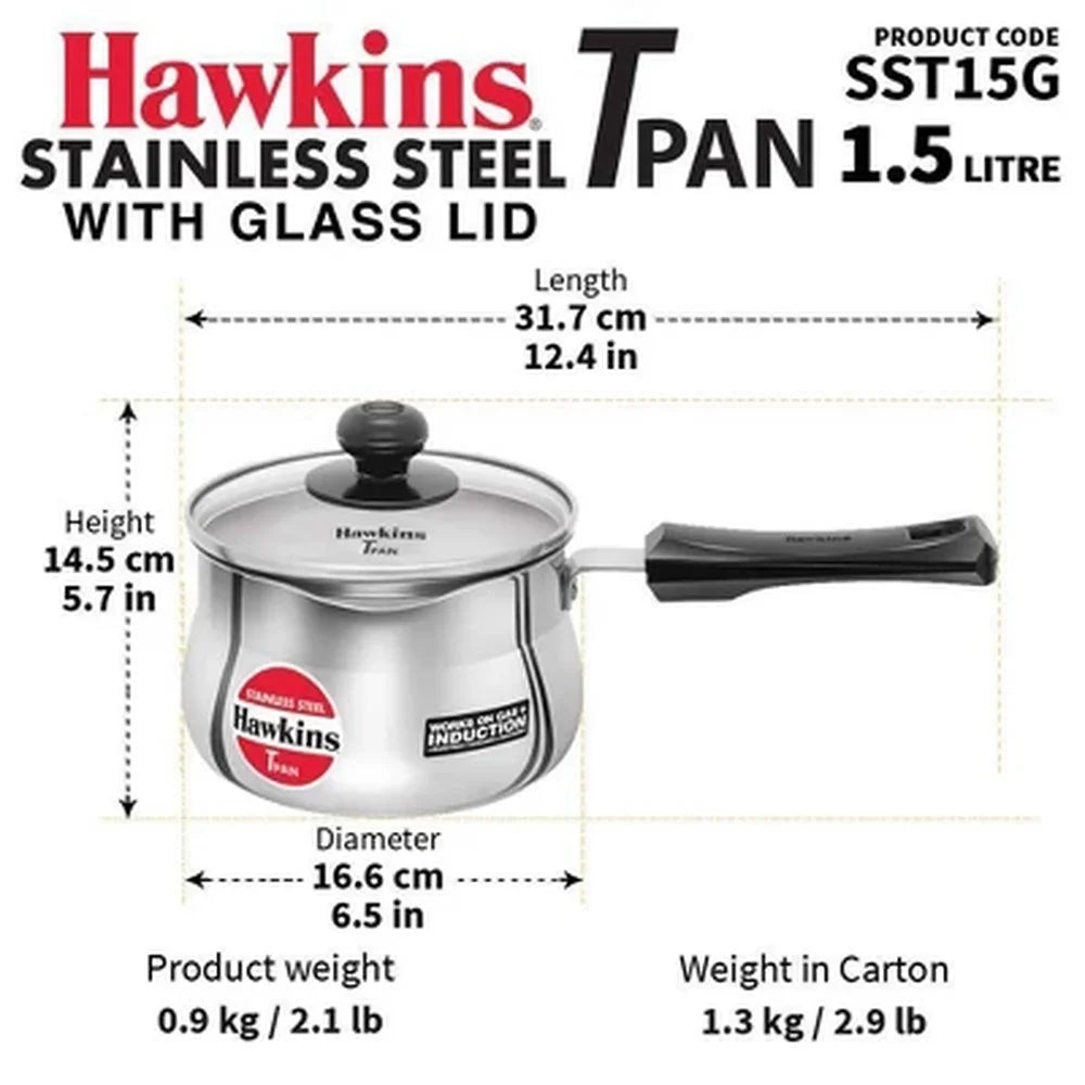 1.5L Stainless Steel Saucepan w/ Glass Lid, Ez-Pour Spout, & Stay-Cool Handle