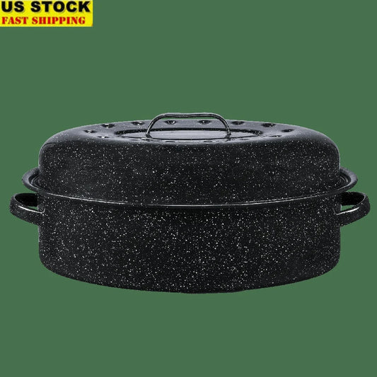 18 Inch Covered Nonstick Porcelain Steel Roasting Pan