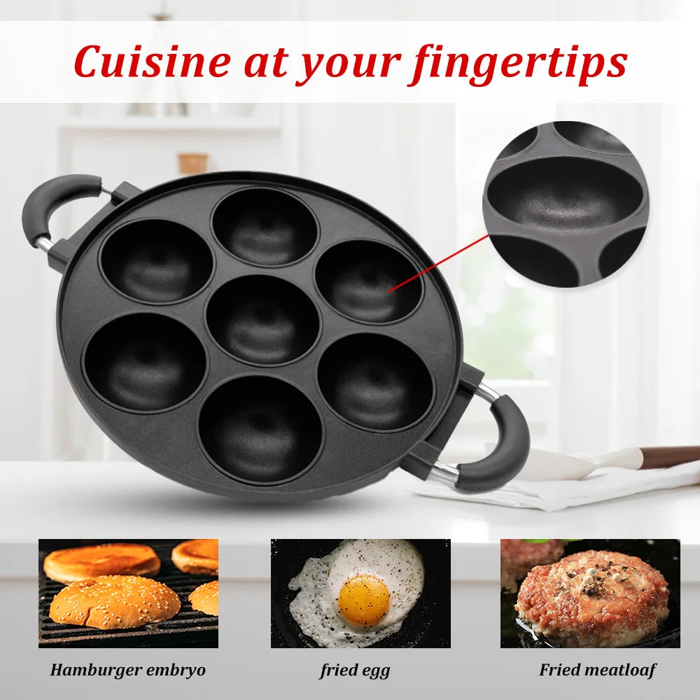 7 Hole Cast Iron  Non-Stick Egg Cooker